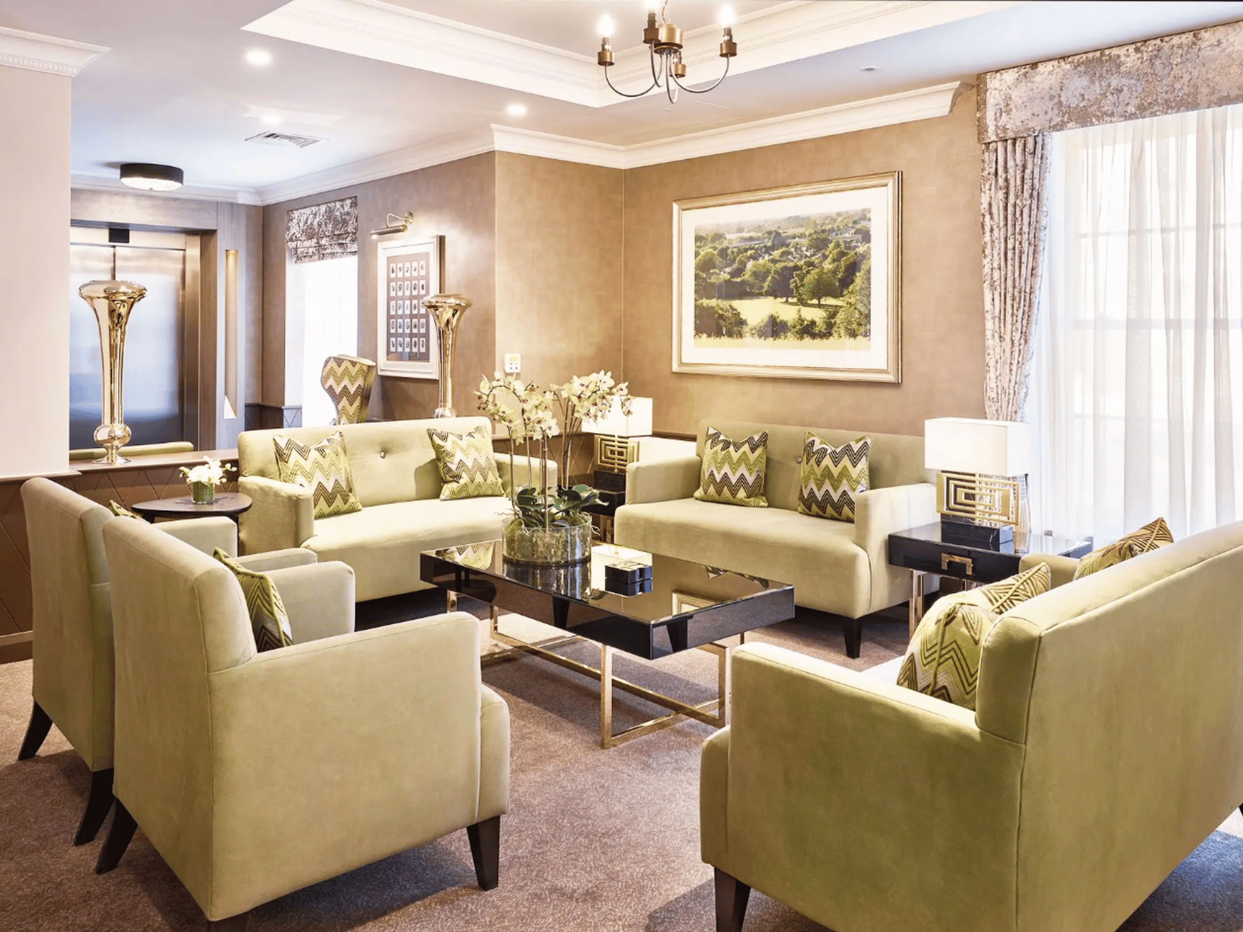 Interior picture of Signature at Hendon Hall care home, featuring calming and comfortable furniture in a range of rooms, to support senior living.