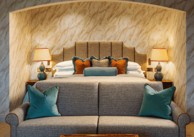 Bespoke hotel furniture featuring bright and modern tones, durable finishes and a welcoming contemporary style for guests.