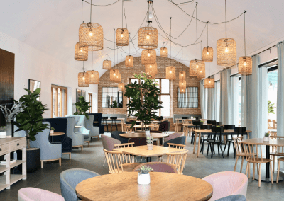 Bespoke curtains and soft furnishings for cafes, in bright and neutral colours to create an inviting and contemporary feel.